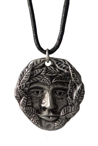 Green man pagan pewter pendant - pagan,