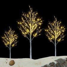 Christmas Birch Twig Tree LED Decoration Light Up White Pre Lit Indoor Outdoor