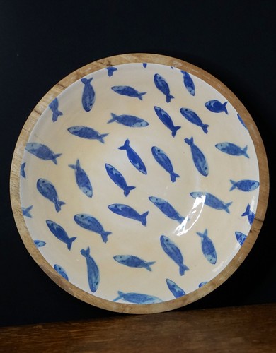 Batela 45cm wooden bowl blue - 45cm,