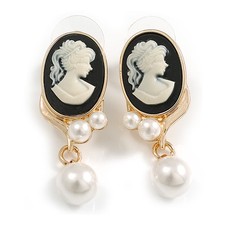 Black/White Acrylic Cameo Stud