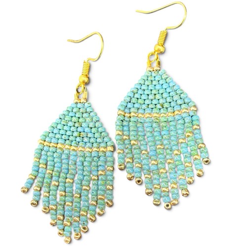 Turquoise miyuki beaded fringe - beaded,