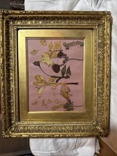 Ornate gilded framed Victorian pressed flower botanical art.