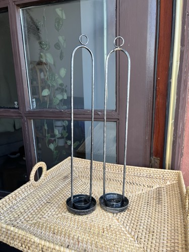Pair tall metal candle - pair, of