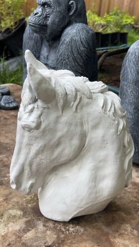 White solid concrete horse - white,