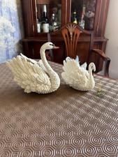 2 Swan Figurines Ceramic