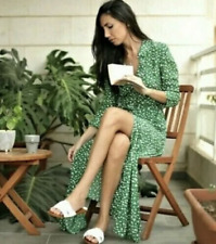Zara Marilyn Green Spot Spotted Dot Belted Midi Shirt Dress Size XS XXS 4 6 8