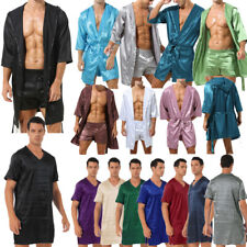 UK Men's Satin Bathrobe Nightgown Casual Kimono Robe Sleepwear Pajama with Belt