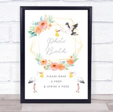 Photo Booth Storks Baby Shower Geometric Floral Personalised Event Party Sign