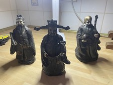 Fu Lu Shou Deity Fengshui Set Of 3 Rare Very Heavy Bronzed Lacquered Sculptures