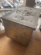 Antique Brass Embossed Covered Wood Kindling Box Fire Chest OTHERS AVAILABLE