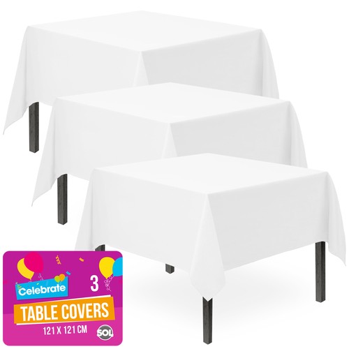 White plastic table covers - table,