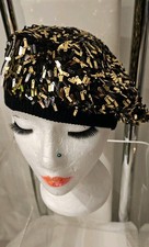 Ladies Black/gold sequin Beret
