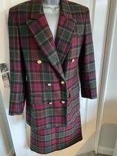 St Michael Vintage Ladies Tartan Skirt Suit Double Breast Jacket 12 Pure Wool
