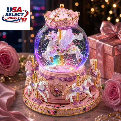Unicorn carousel snow - snow, globe