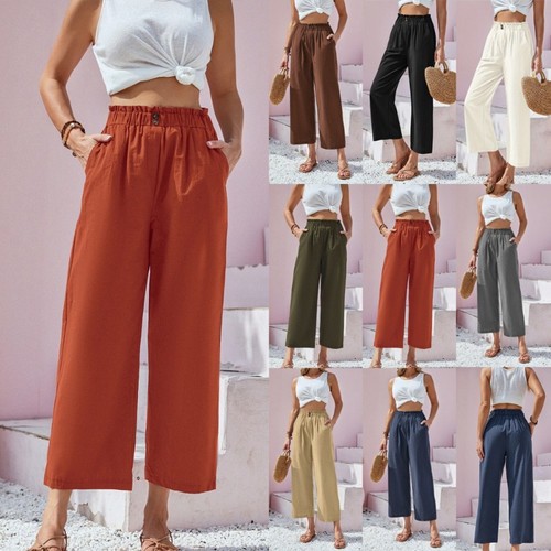 Ladies linen length pants - linen,