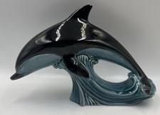 Vintage Poole Pottery Medium Dolphin Ornament Blue & Black Glaze