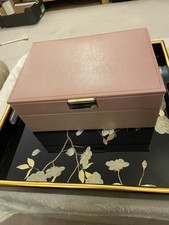 Stackers Jewellery Box 2 Layers PINK/ FLORAL LINING Leather VGC FREE POSTAGE