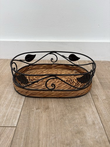 Wicker serving tray - tray, metal