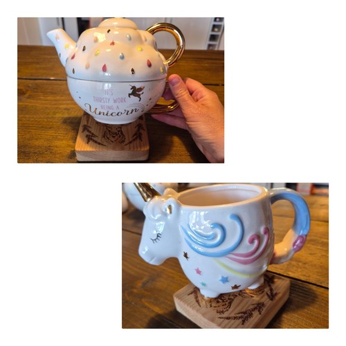Unicorn tea pot and mug - unicorn,