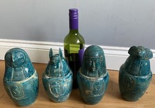 Four Egyptian Style Canopic Jars Blue Clay 20th Century