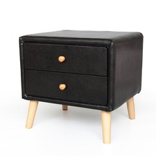 PU Leather 2 Drawer Bedside Table – Prado Nightstand with Wooden Legs –3 Colours