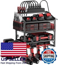 Wall Mount Power Tool Organizer with Charging Station, 6 Drill Holders & Hooks