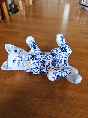 Porcelain cat kitten blue - porcelain, &