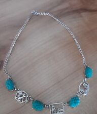 vintage costume jewellery Chinese Symbols Necklace Unusual Silver Tone & Green