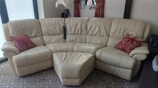 Cream Corner Oval Shaped Leather Sofa With 2 Footrests And Wedge NO RESERVE!!!
