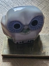 Small Ceramic Owl Blue And Green Details Cane Top, Plant Pot Friend @3.5×4.5cm