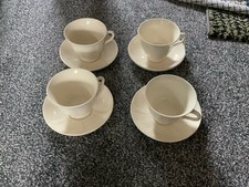 Set of 4 Wedgwood Cream Queens Ware Plain Cups and Saucers Set