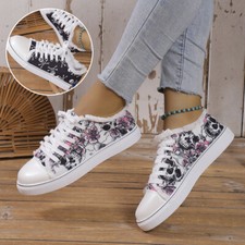 Womens Canvas Goth Punk Trainers Pumps Plimsolls Flat Lace Up Ladies Shoes Size