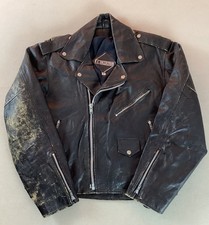 Vintage Distressed Leather Biker Jacket Motorcycle Jacket Black Size 44