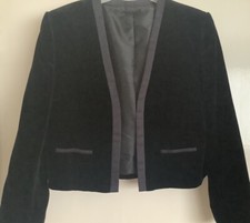 St Michael Black Velvet Look Vintage Size 14 Black Bolero Short Jacket M&S