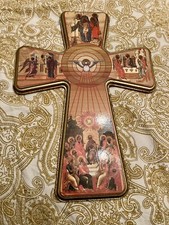 Stunning Large Wooden Cross With Christian Scenes. Great Condition.