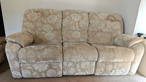 Beige floral fabric - beige, 3-seater