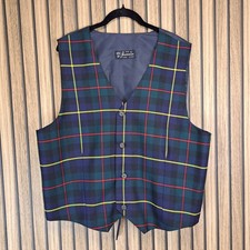 Strathmore Tartan Waistcoat Mens XL Blue Pure New Wool
