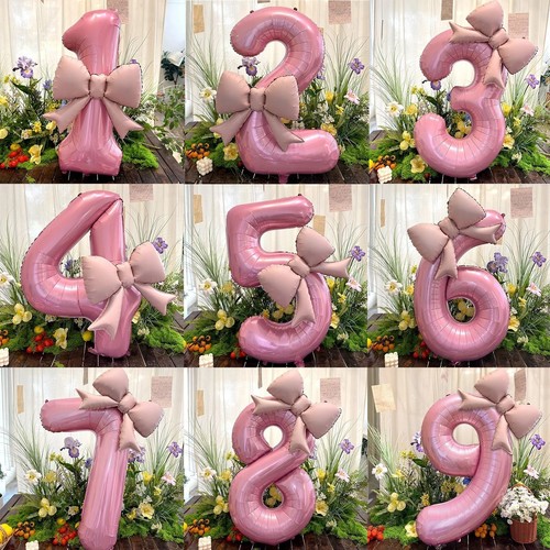 Pink bow number foil - pink,