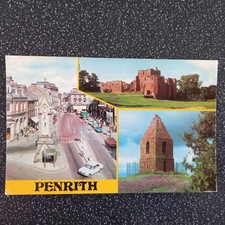 Postcard Penrith Cumbria Multiview Castle,  Beacon, Devonshire Street Old Cars