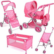 Kids Pushchair Deluxe Buggy Childrens Baby Pram Doll Cot Stroller Great Fun Toy 