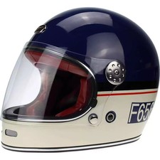 Viper F656 Retro Vintage Fibreglass Full Face Motorcycle Helmet Blue XL 61-62