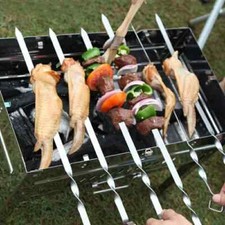 12/24/36PCS LONG Metal Kebab Grill Steel Sticks Flat BBQ Skewers Barbecue Meat