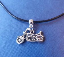MOTORBIKE LEATHER NECKLACE 17 INCH MENS WOMENS TIBETAN SILVER PENDANT