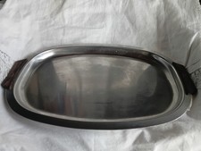 Stainless Steel Tray Wood Handles 39cm x 16cm Serving Drinks Sandwich STRONG