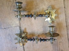 Antique pair of Piano Sconces candle brackets brass ebony 1920s Aesthetic Gothic