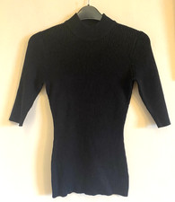 Apricot Womens Black Half Sleeve Ribbed Knit  Jumper Pullover XS UK 8