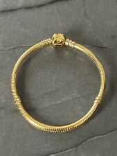 Pandora S925 Gold Square Signature Buckle Snake Chain Charm Bracelet - 19cm
