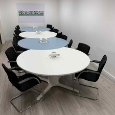 Senator 16-Person Boardroom Table, White / Blue, Power Modules, W5500mm