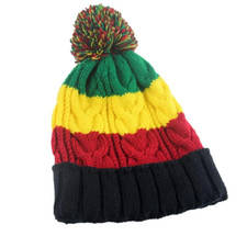 MENS or WOMENS Rasta Woolly Knitted Beanie Bobble Hat Pom Pom