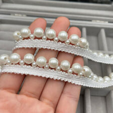 1M Faux Pearl Beaded Lace Fringe Trim Ribbon Edge DIY Materials Sewing Craft New
